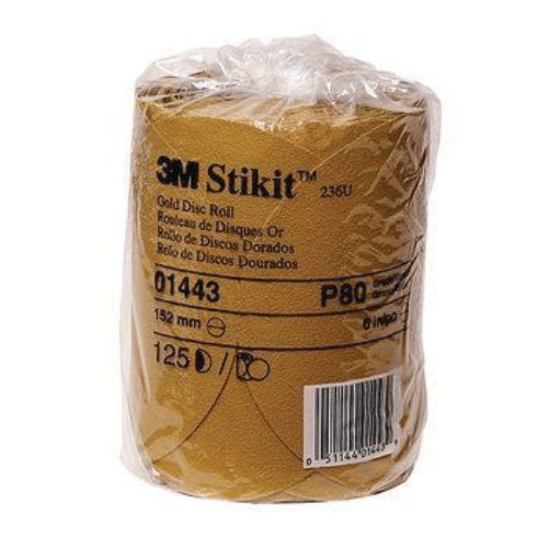 3M 01443 6 in 80 Grit Gold PSA Sanding Disc Roll, 125 per Roll - VirtuColor Supply