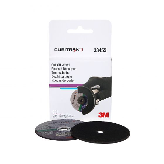 3M 33455 Cubitron II Cut - Off Wheel, 3 in x .0625 x 3/8, Box of 5 - VirtuColor Supply