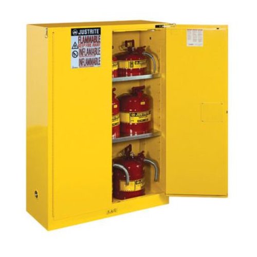 Justrite® 45 Gallon Yellow Flammable Safety Cabinet, Self - Closing - VirtuColor Supply