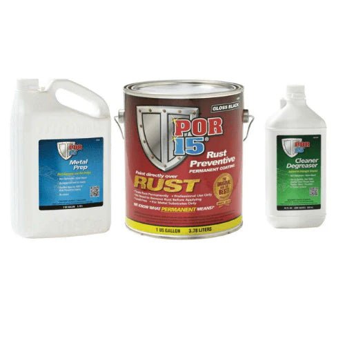 POR - 15 3 Step Rust Prevention Kit, Gallon Gloss Black+Cleaner+Metal Prep - VirtuColor Supply