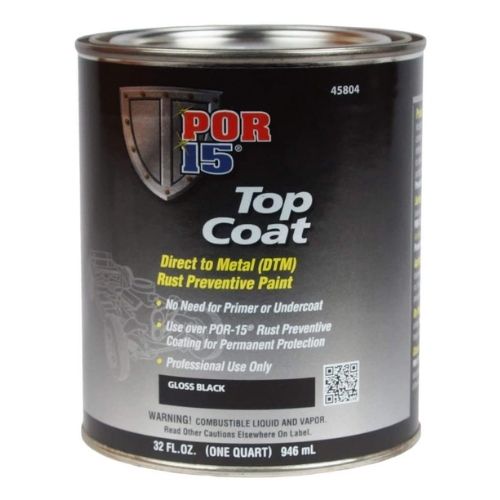 POR - 15® 45804 Quart Gloss Black Top Coat DTM Paint - VirtuColor Supply