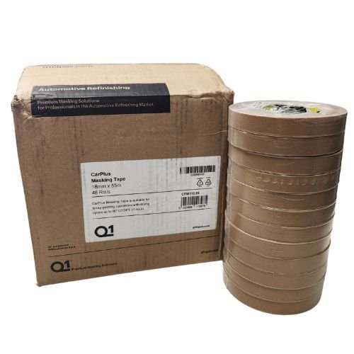 Q1 18 mm (3/4 in) CarPlus Tan Masking Tape, Case of 48 - VirtuColor Supply