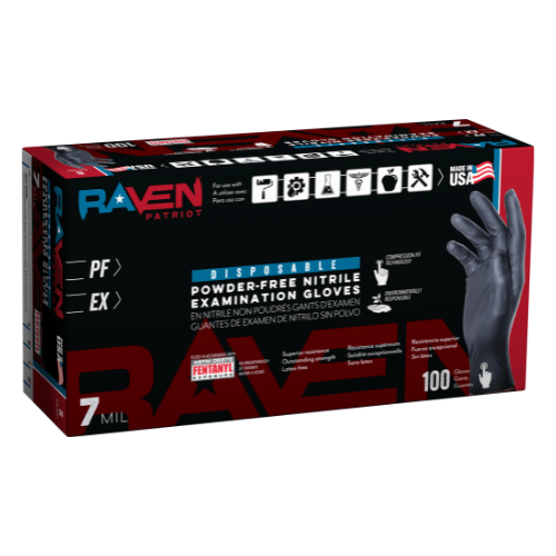 SAS® Patriot 7 mil Black Nitrile Gloves Made in USA, Box of 100 - VirtuColor Supply