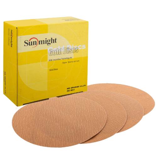 Sunmight 6 Inch 320 Grit Gold PSA Sanding Disc, 100 pk - VirtuColor Supply