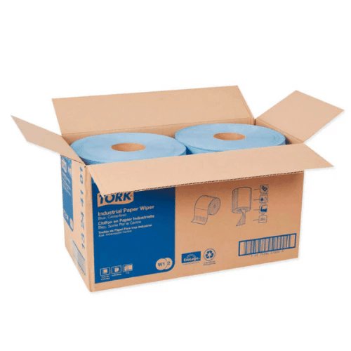 Tork® 13244101 Industrial Centerfeed Blue Paper Wiper Roll, Box of 2 - VirtuColor Supply