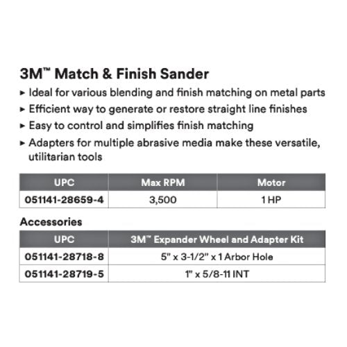 3M 28659 4 in Match and Finish Pneumatic Sander, 1 hp - VirtuColor Supply