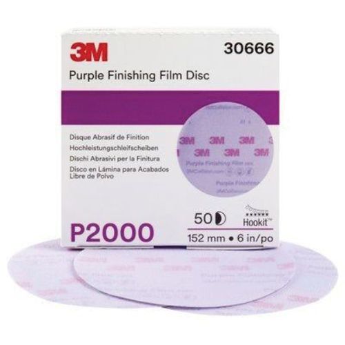 3M 6" 2000 Grit Purple Hookit Abrasive Disc, Box of 50