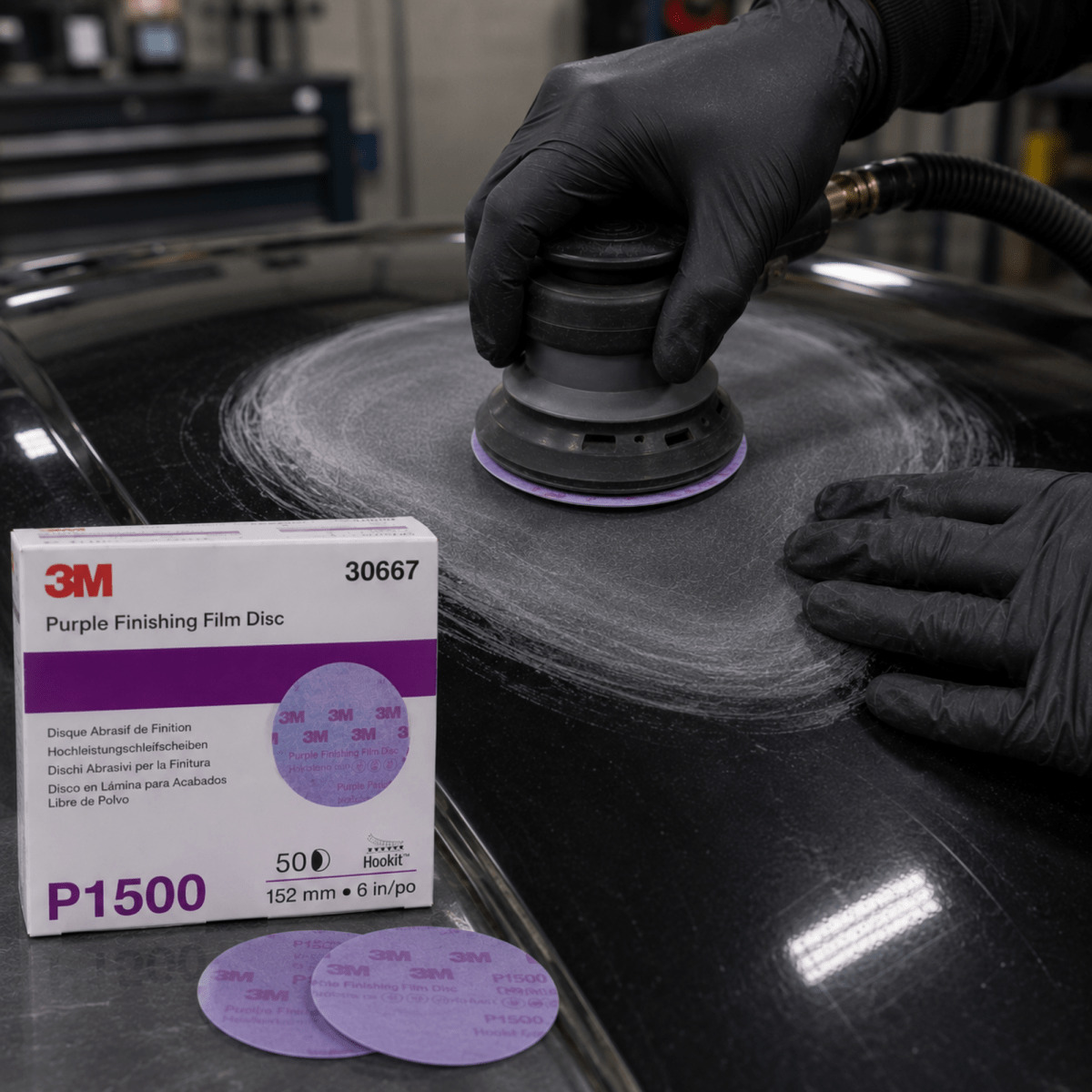 3M 6" 1500 Grit Purple Hookit Abrasive Disc, Box of 50