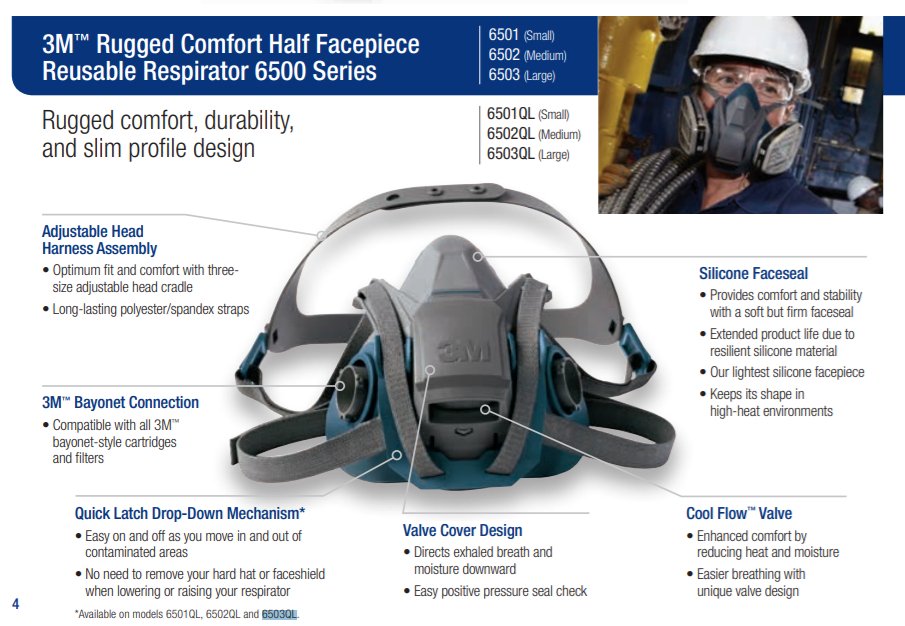 3M 6502QL Medium Rugged Half - Mask Respirator with Quick Latch - VirtuColor Supply