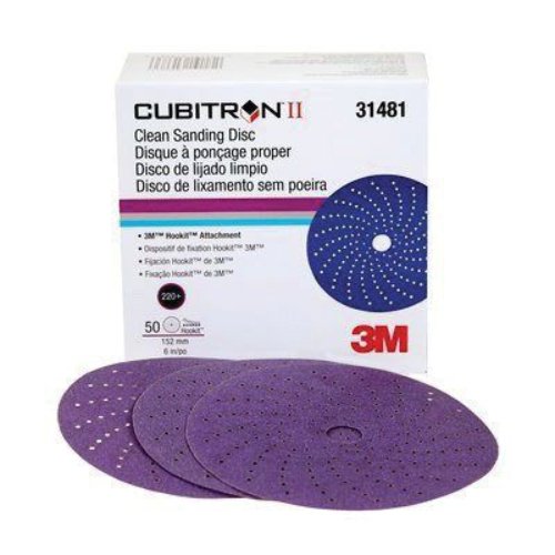 3M Cubitron™ II 220+ Grit 6" Purple Sanding Disc #31481, Box of 50 - VirtuColor Supply