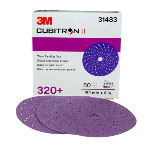 3M Cubitron™ II 320+ Grit 6" Purple Sanding Disc #31483, Box of 50 - VirtuColor Supply