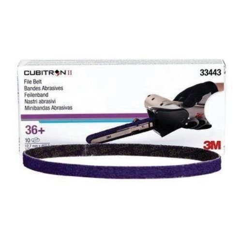 3M Cubitron II 33443 36+ Grit File Belt, 1/2in x 18in, Box of 10 - VirtuColor Supply