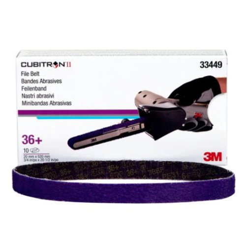 3M Cubitron II 33449 36+ Grit File Belt, 3/4in x 20.5in, Box of 10 - VirtuColor Supply