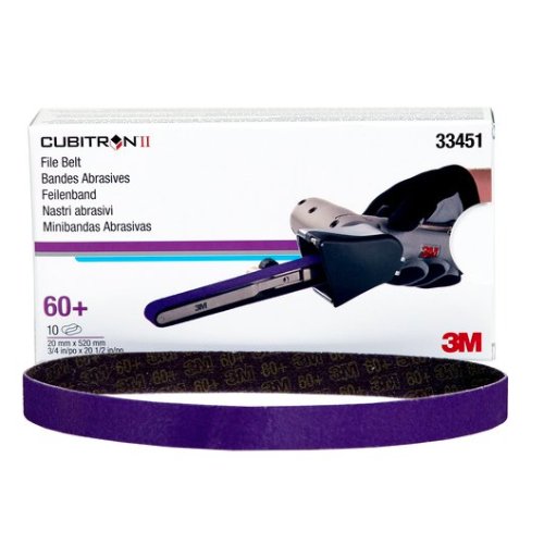 3M Cubitron II 33451 60+ Grit File Belt, 3/4in x 20.5in, Box of 10 - VirtuColor Supply