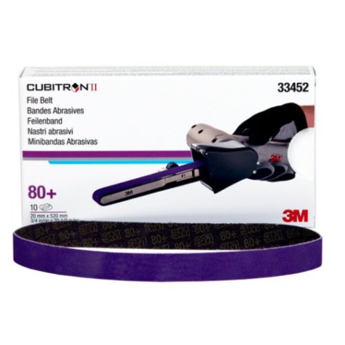 3M Cubitron II 33452 80+ Grit File Belt, 3/4in x 20.5in, Box of 10 - VirtuColor Supply