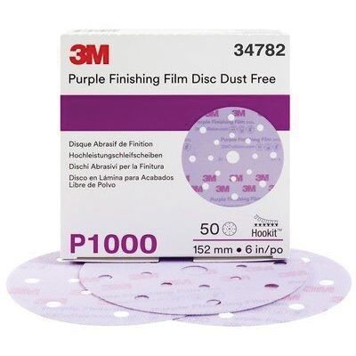 3M P1000 Grit Dust Free Abrasive Disc, 6 in Purple #34782, Box of 50 - VirtuColor Supply