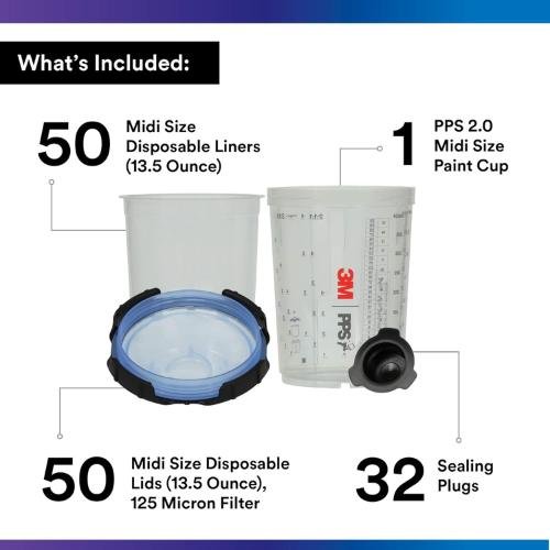 3M PPS 2.0 13.5 oz Midi Lid and Liner Kit, 26312, 125 Micron Filter - VirtuColor Supply