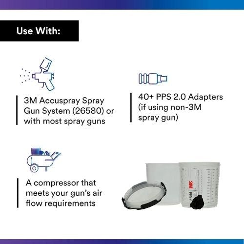 3M PPS 2.0 13.5 oz Midi Lid and Liner Kit, 26312, 125 Micron Filter - VirtuColor Supply