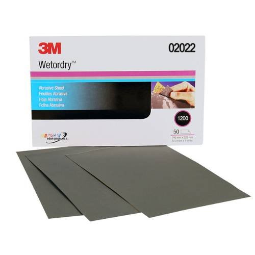 3M Wetordry 1200 Grit Black Silicon Carbide Abrasive Sheet #2022, 50 pc - VirtuColor Supply