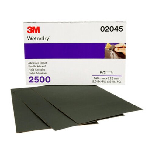 3M Wetordry 2500 Grit Black Silicon Carbide Abrasive Sheet #2045, 50 pc - VirtuColor Supply