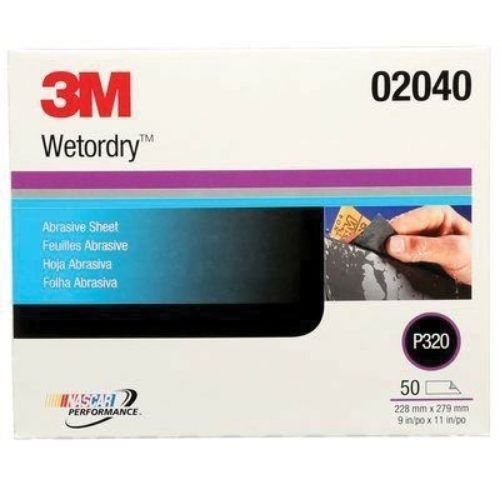 3M Wetordry™ 320 Grit Black Silicon Carbide Abrasive Sheet #2040, 50 pc - VirtuColor Supply