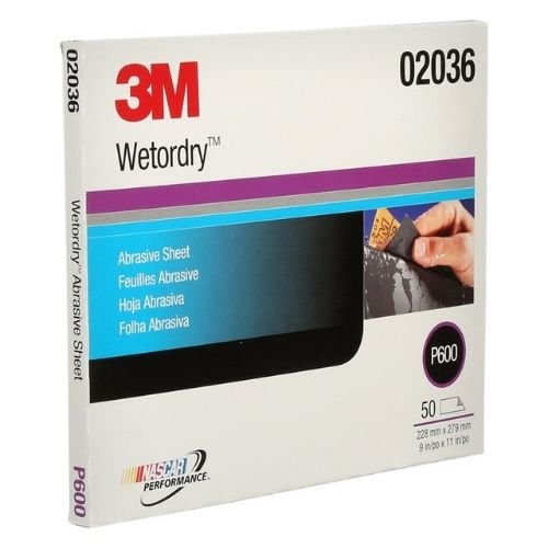 3M Wetordry 600 Grit Black Silicon Carbide Abrasive Sheet #2036, 50 pc - VirtuColor Supply