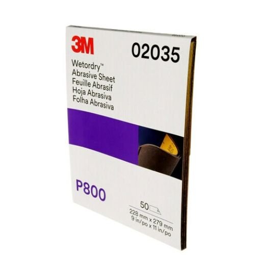 3M Wetordry 800 Grit Black Silicon Carbide Abrasive Sheet #2035, 50 pc - VirtuColor Supply