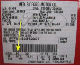 Mercury – Inside driver’s door jamb.