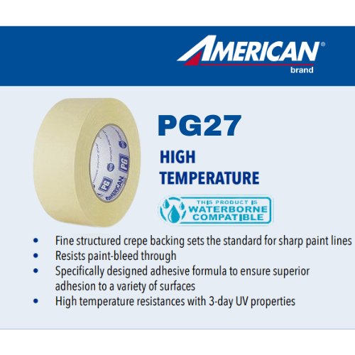 American® PG27 - 1" High Temp Beige Masking Tape, Case of 36 Rolls - VirtuColor Supply