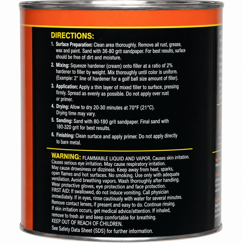 EVERCOAT TIGER HAIR 101189 Long Strand Reinforced Body Filler, 1 QT