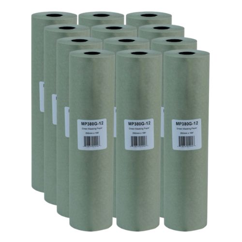 High Teck 12 in x 180 ft Green Masking Paper Hand Roll, Box of 12 - VirtuColor Supply