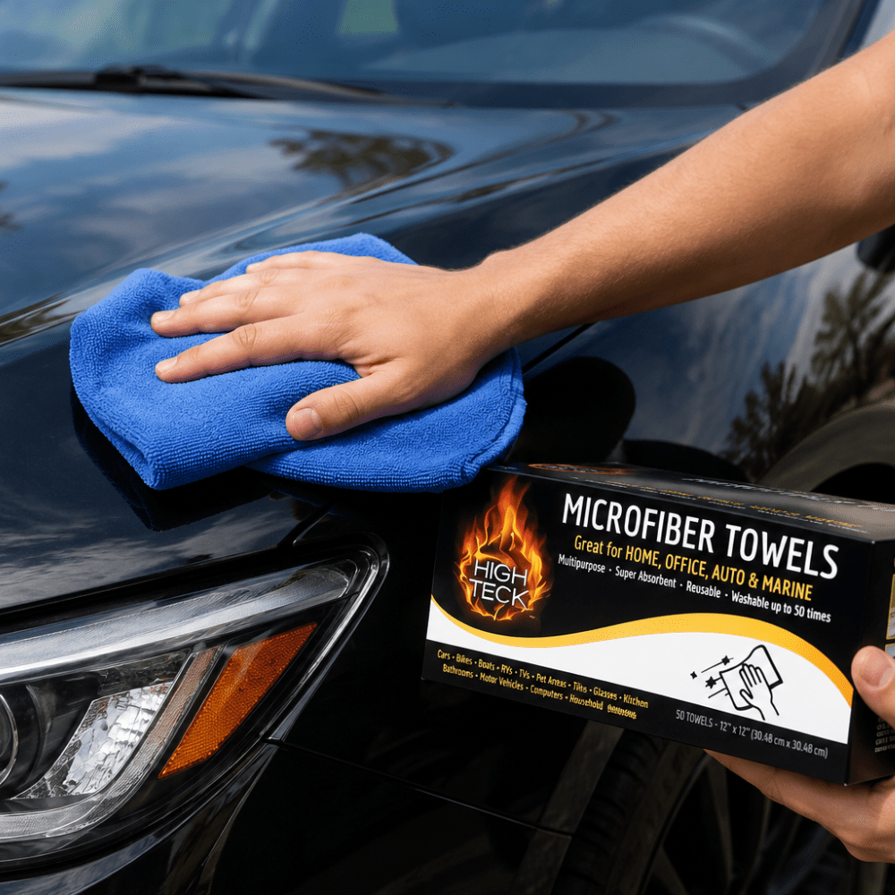 High Teck 1250 Blue Microfiber Towel, 12in x 12in, Box of 50