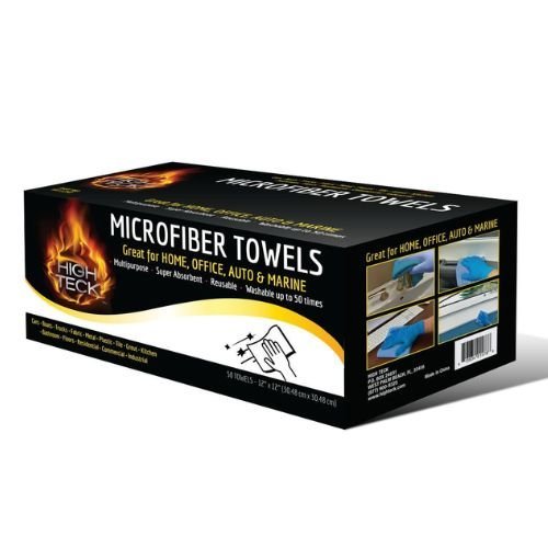 High Teck 1250 Blue Microfiber Towel, 12in x 12in, Box of 50 - VirtuColor Supply