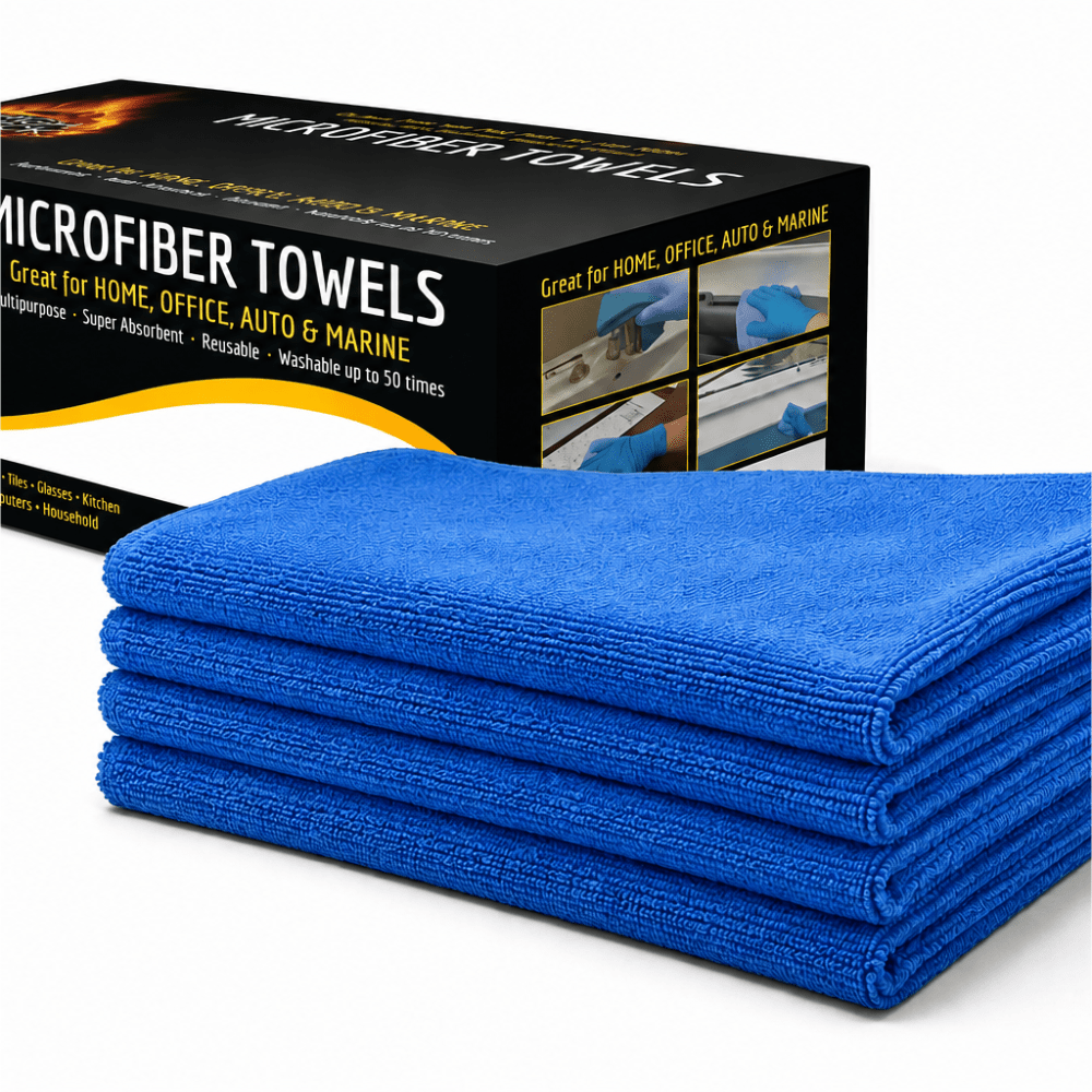 High Teck 1250 Blue Microfiber Towel, 12in x 12in, Box of 50