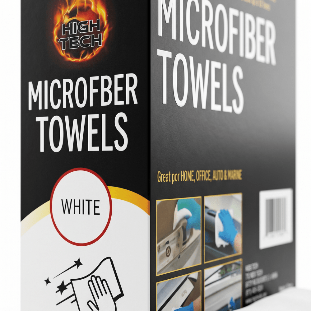 High Teck 1625 White Microfiber Towel, 16in x 16in, Box of 25