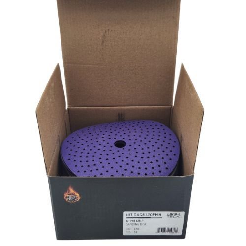 High Teck 6 In Multi-Hole Purple Ceramic Grip Sanding Disc | 50 pk