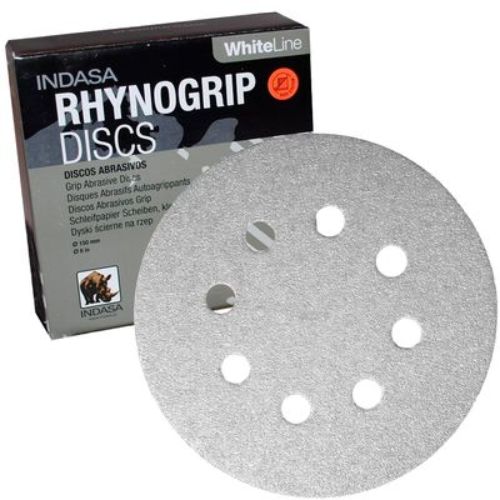 Indasa Rhynogrip 5 in 320 Grit 8 Hole White Sanding Discs, Box of 50 - VirtuColor Supply