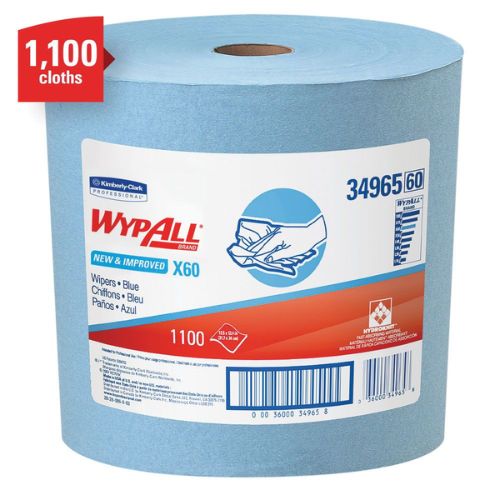 WypAll 34965 X60 Series Jumbo Roll of 12 in Blue Cloths