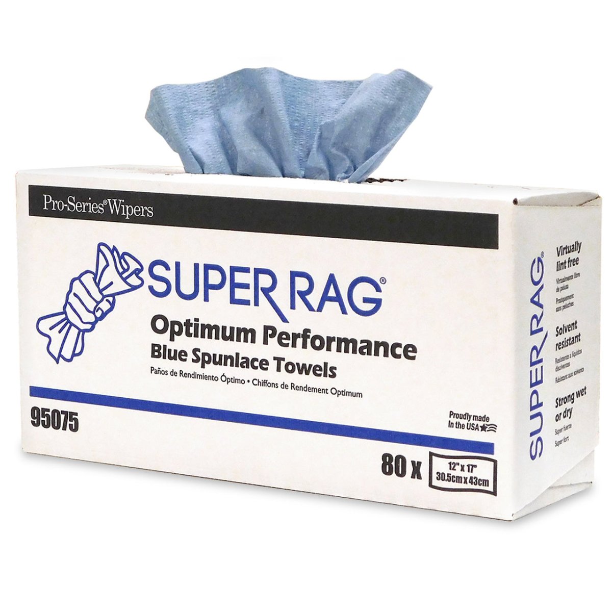 MDI Super Rag 95075 Blue Spunlace Towel, 80 pc, 17" x 12" - VirtuColor Supply