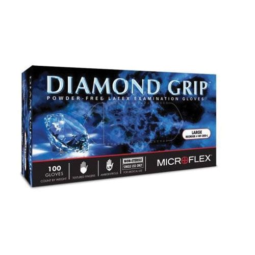 Microflex Diamond Grip Large Disposable Latex Gloves, Box of 100