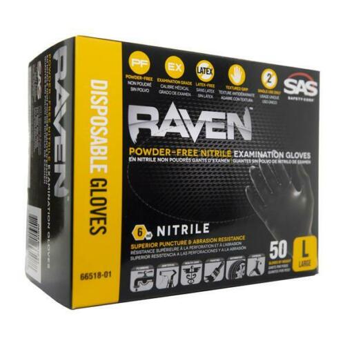 SAS® Raven Large Black Gloves, Box of 50