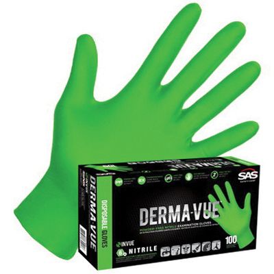 SAS® Derma-VUE Large Extra Strength Green Nitrile Gloves, 100