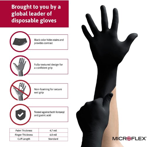 Microflex MidKnight MK296 Large Disposable Gloves, Box of 100 - VirtuColor Supply