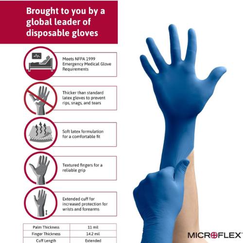 Microflex SafeGrip SG375 Large Textured Blue Latex Gloves - VirtuColor Supply