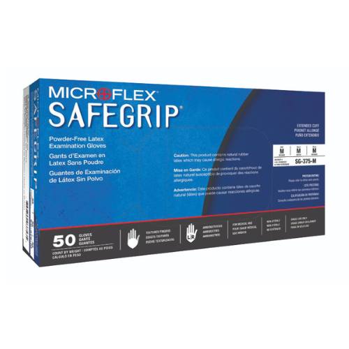 Microflex SafeGrip SG375 Medium Textured Blue Latex Gloves - VirtuColor Supply