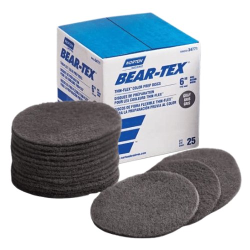 Norton Bear - Tex 34771 6" Gray Paint Prep Sanding Disc, Box of 25 - VirtuColor Supply