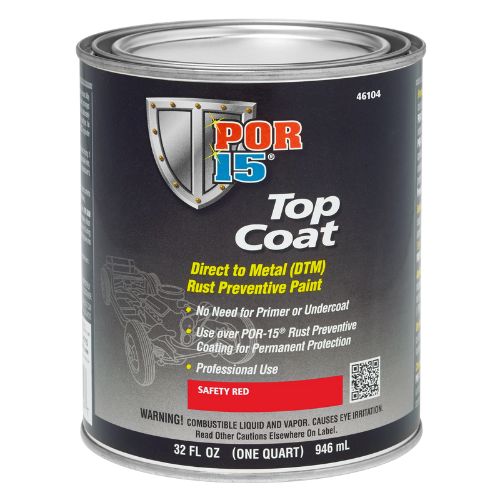 POR-15 46104 Safety Red Top Coat DTM Paint, Qt