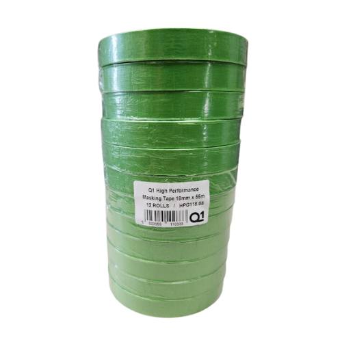 Q1 18 mm (0.75 in) Green Masking Tape, Sleeve of 12 Rolls - VirtuColor Supply