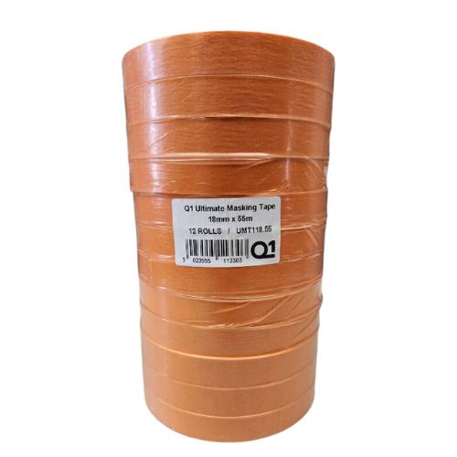 Q1 18 mm (0.75 in) Ultimate Orange Masking Tape, Sleeve of 12 Rolls - VirtuColor Supply