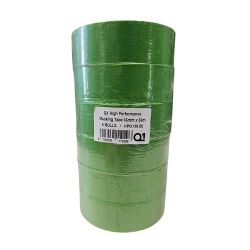 Q1 36 mm (1.5 in) Green Masking Tape, Sleeve of 6 Rolls - VirtuColor Supply